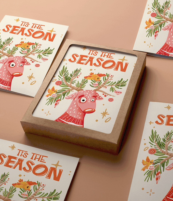 Festive Reindeer Holiday Boxed Set - 6 Greeting Card Set
