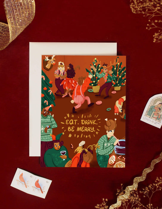 Eat. Drink. Be Merry. Ugly Sweater Party Holiday Card