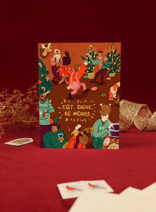 Eat. Drink. Be Merry. Ugly Sweater Party Holiday Card