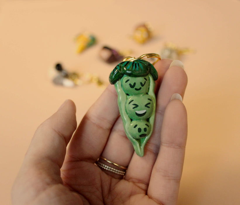 Handmade Peter, Paul & Perry Pea Pod Bag Charm