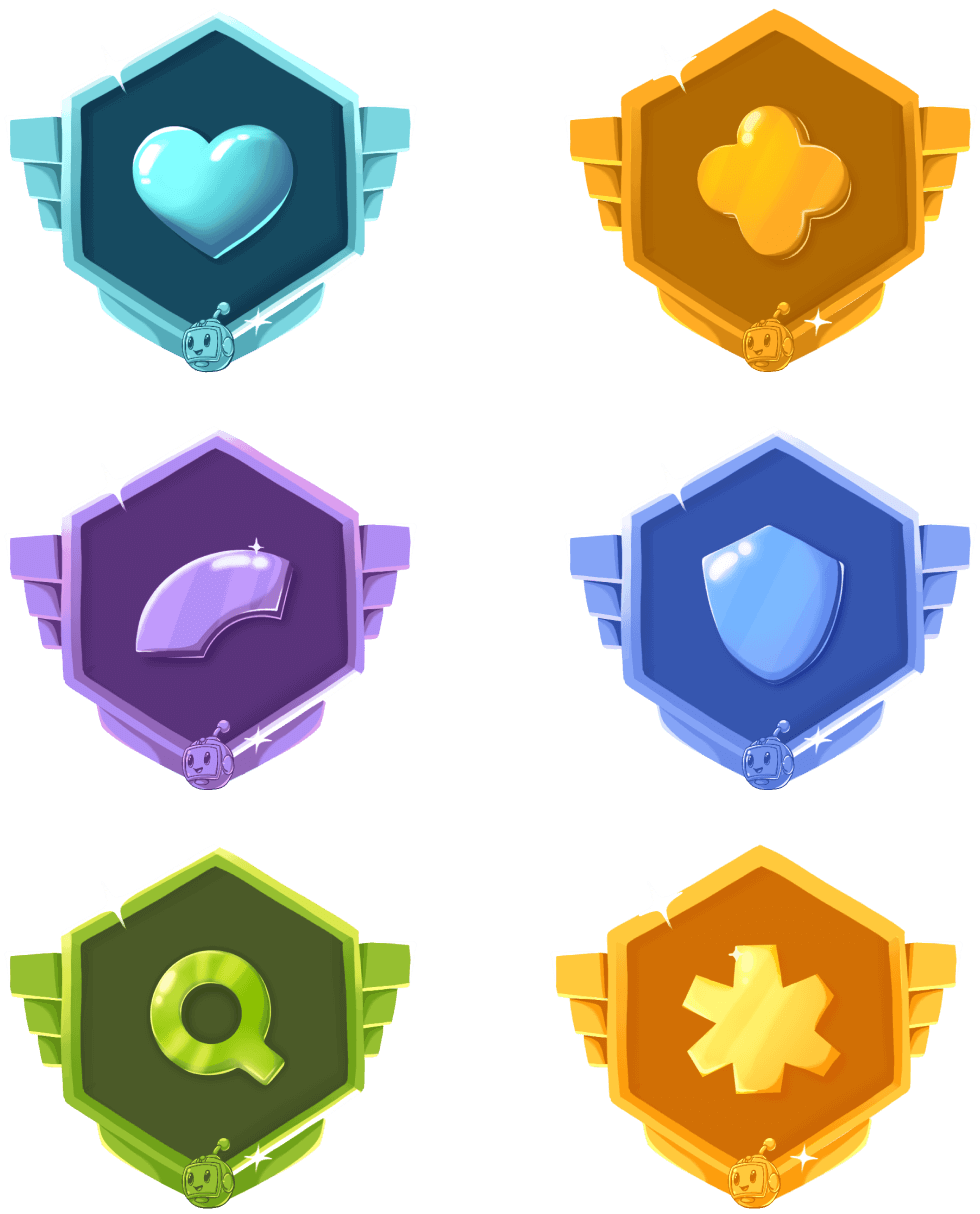 Set of colorful hexagonal icons with different symbols on a black background