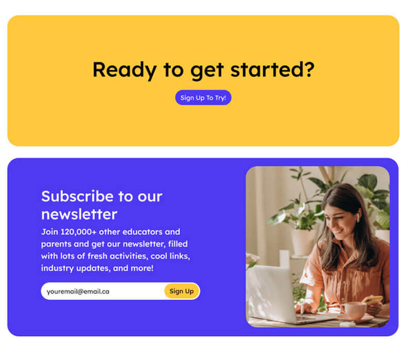 Call to action with 'Sign Up To Try' button and subscription prompt for newsletter.