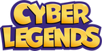 Logo with 'CYBER LEGENDS' text in yellow and purple on a white background