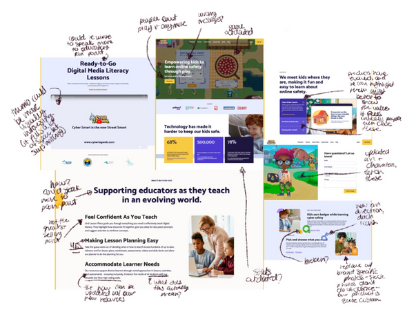 Hand written feedback on a website mockup