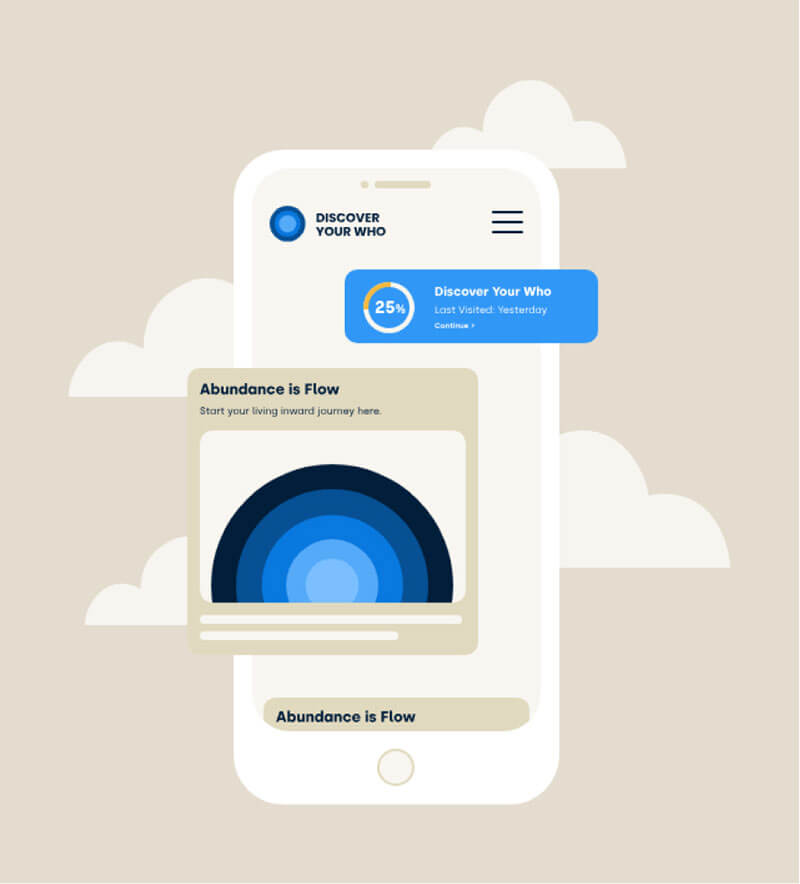 Phone with app interface on a beige background