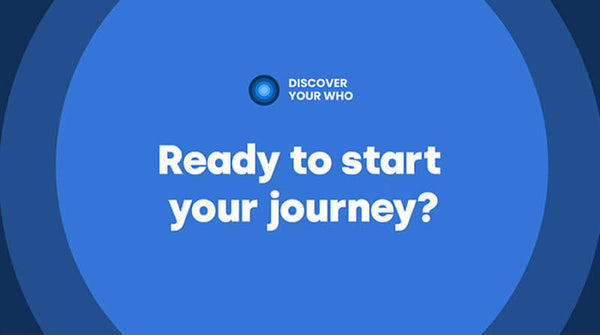 Blue background with text 'Ready to start your journey?' and a logo on a blue background