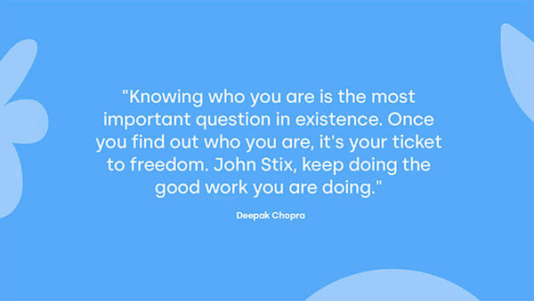 Blue background with a quote by Deepak Chopra and John Stix.