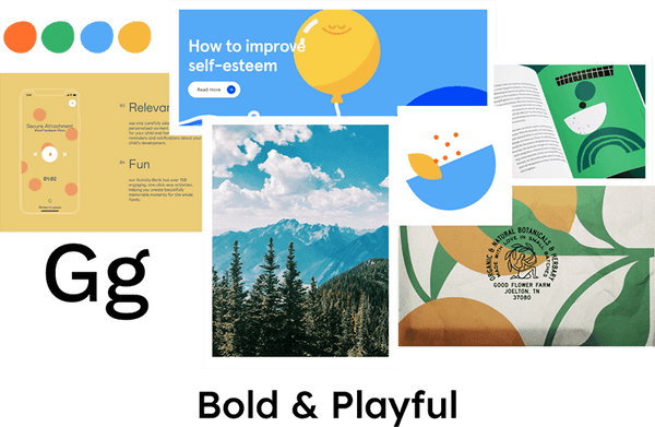 Collage of various images including a mountain landscape, colorful graphics, and a book cover.