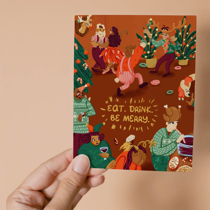 Eat. Drink. Be Merry. Ugly Sweater Party Holiday Card