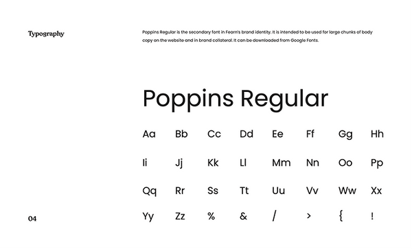 Poppins Regular font display with alphabet letters and symbols on a white background