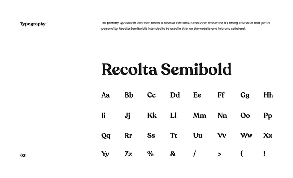 Display of Recolta Semibold font with letter samples on a white background