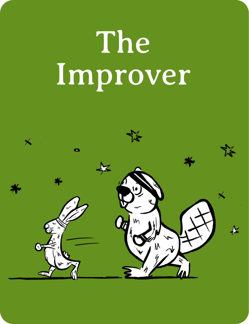 Book cover of 'The Improver' with a cartoon squirrel and rabbit on a green background