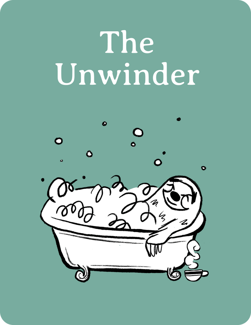 Book cover of 'The Unwinder' with a character in a bathtub on a green background