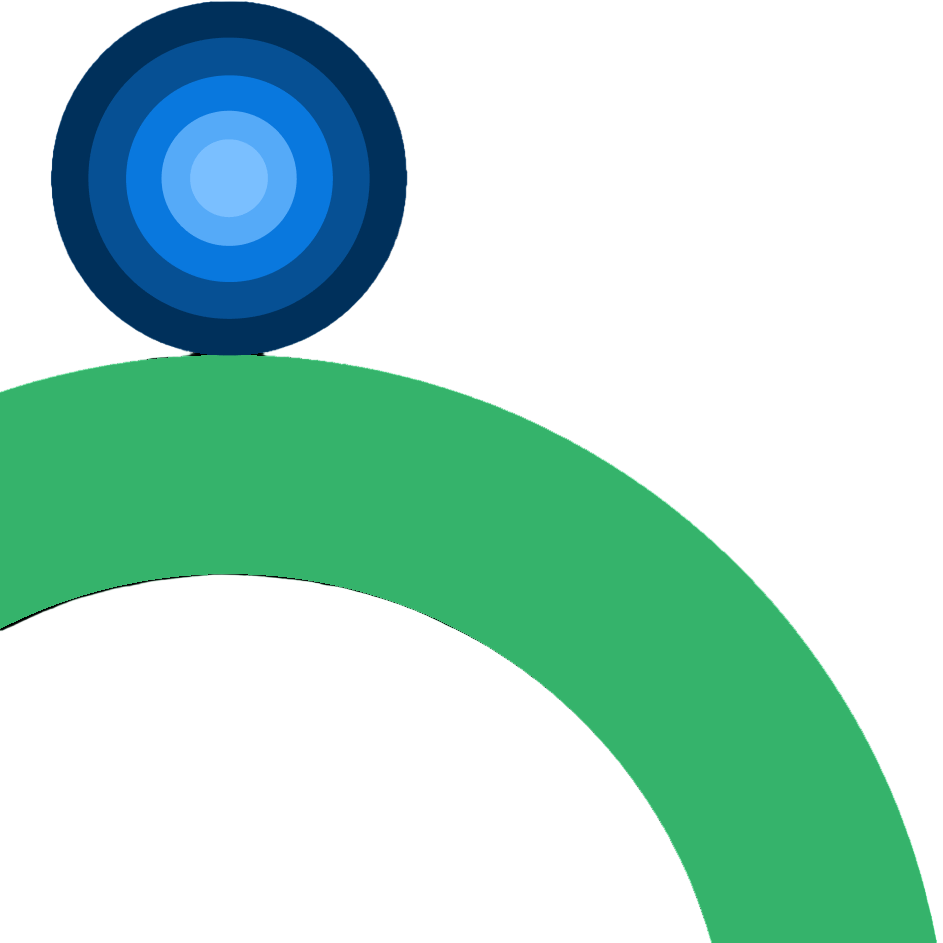 Blue circular object on a green arch against a black background