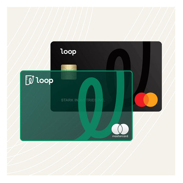 Two Loop cards, one green and one black, on a light beige background.