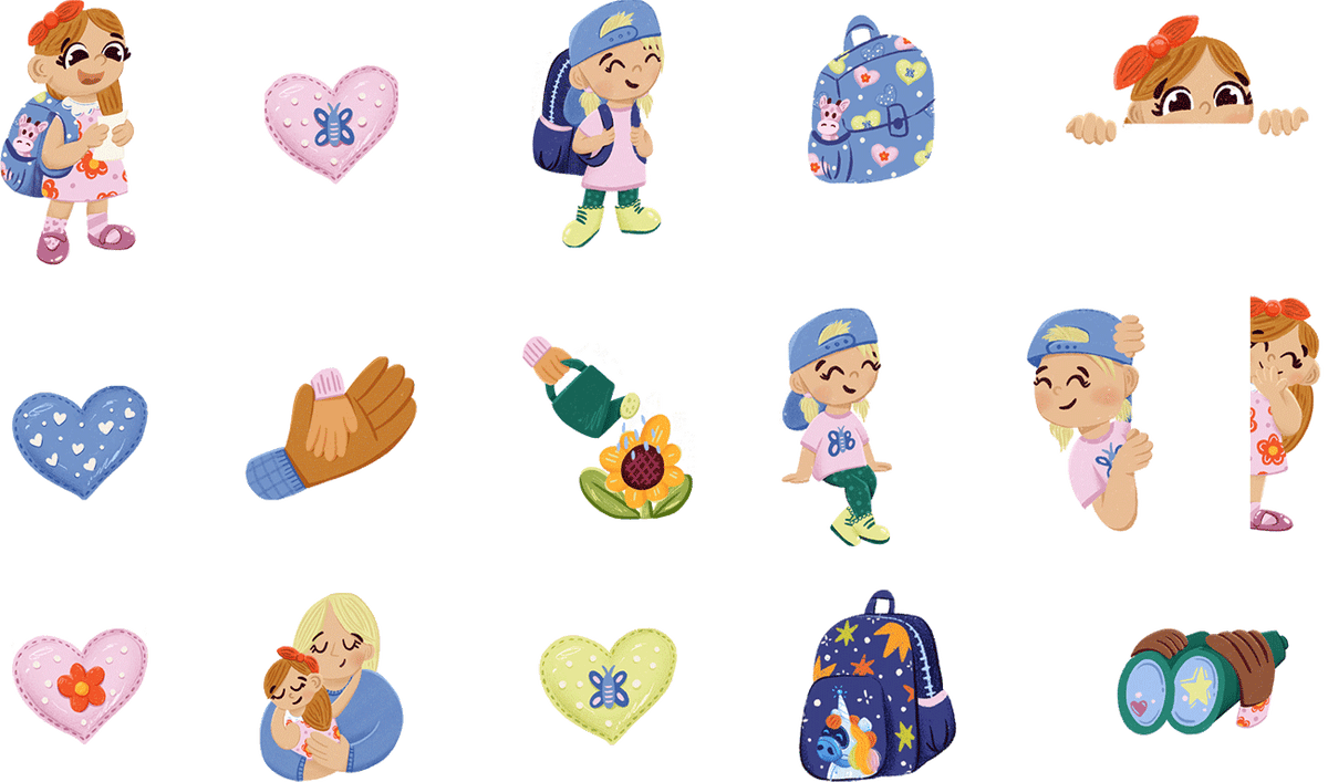 Set of illustated characters doing different things