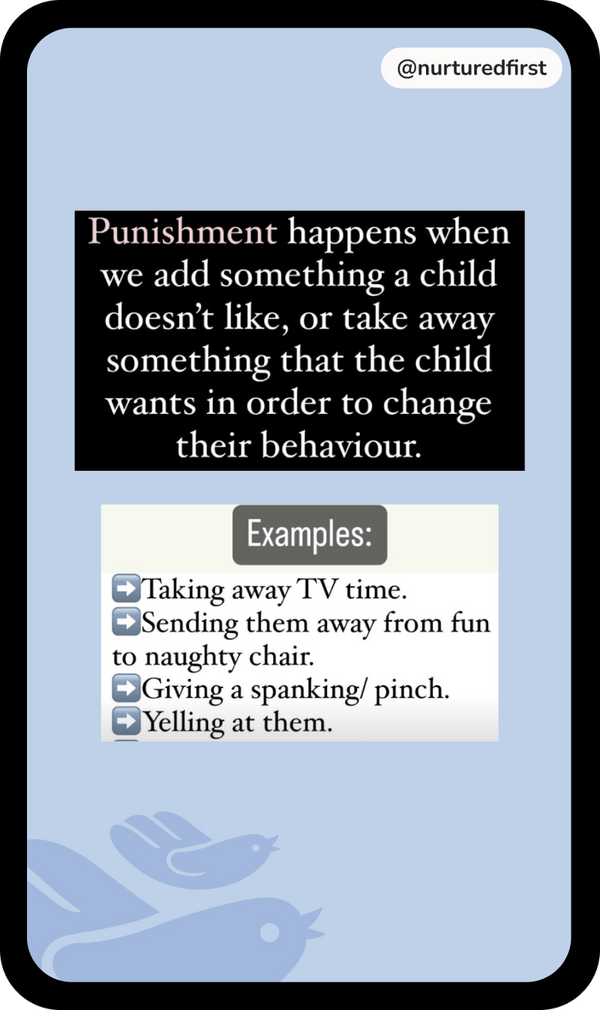 An instagram story design with a quote about punishment and examples on a blue background