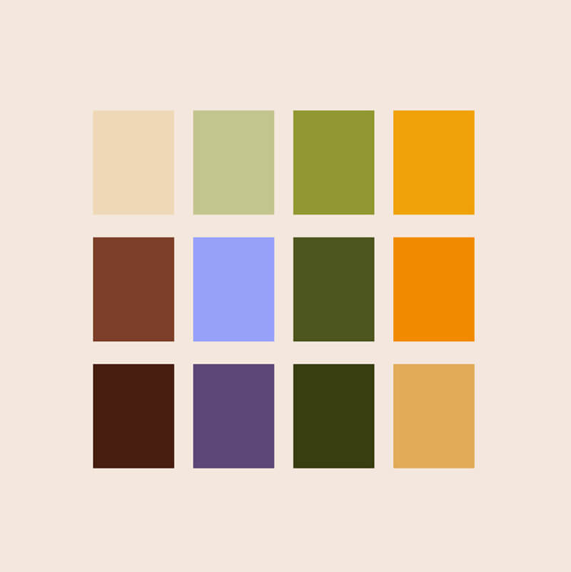 Grid of color swatches on a beige background