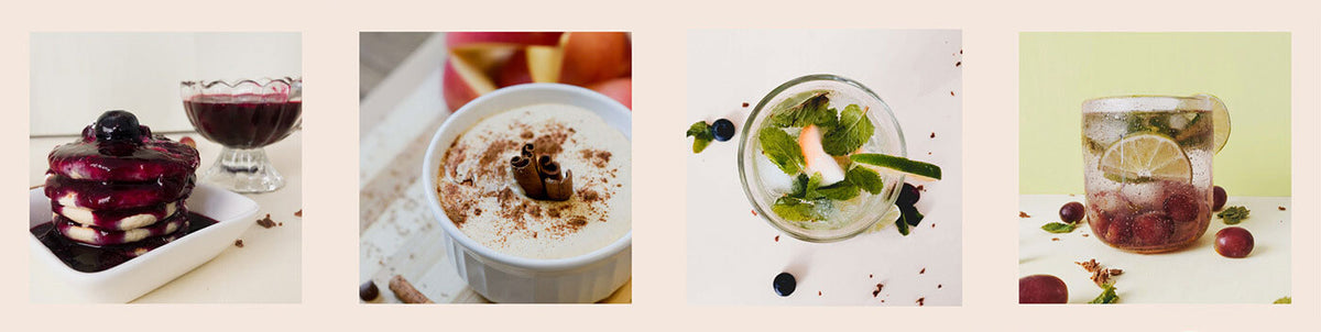 Four different food and drink items displayed side by side