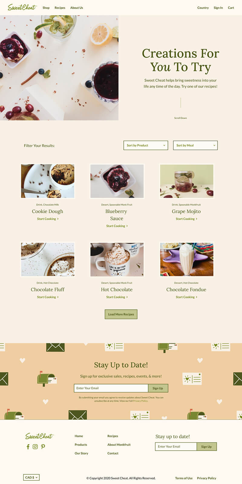 Website page with showing a collection of recipes to try.