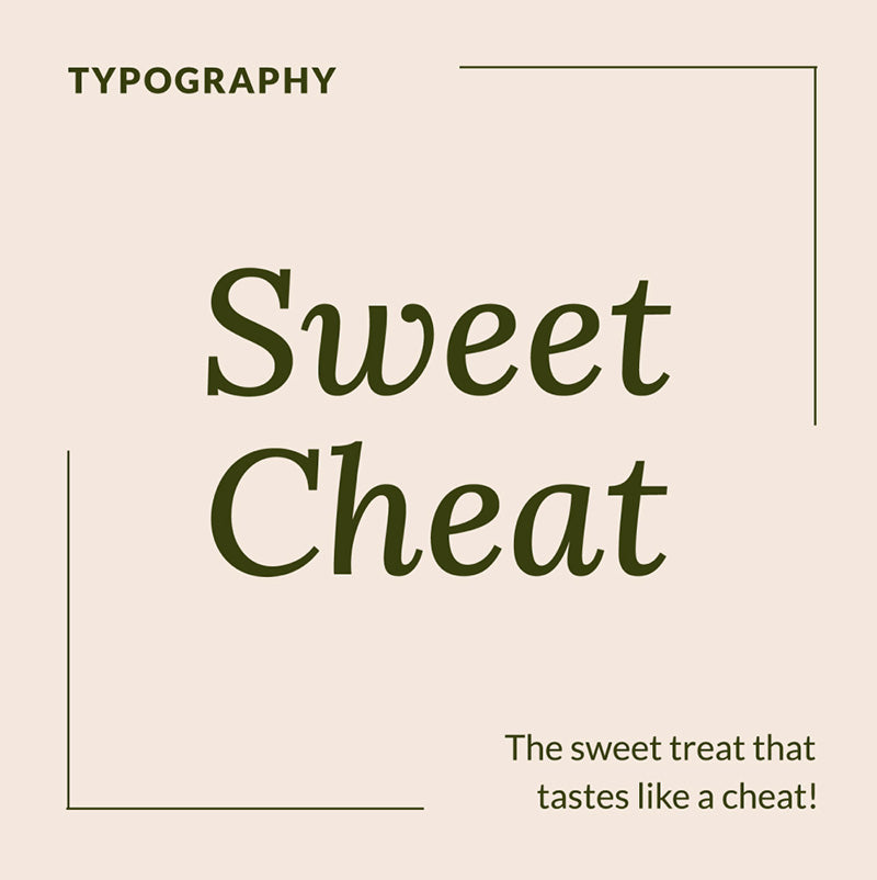 Text 'Sweet Cheat' on a beige background with decorative elements.