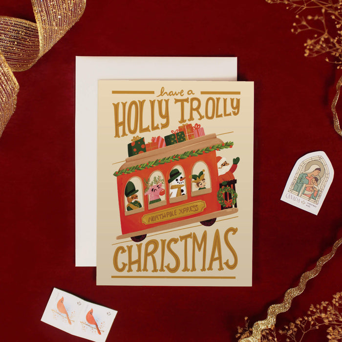 Holly Trolly Christmas Card