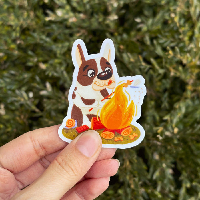 Felix the Frenchie Campfire Vinyl Sticker